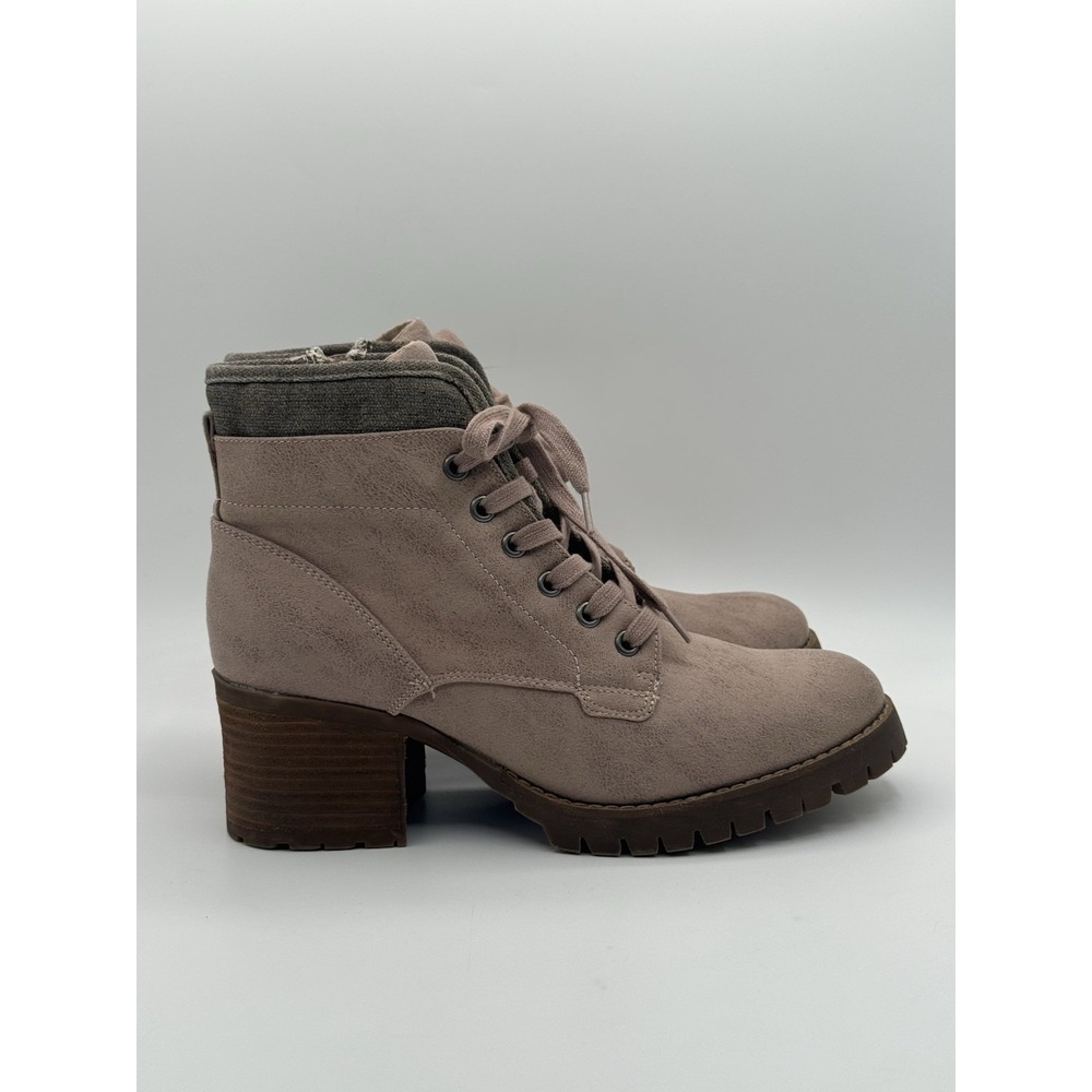 Carlos Womens 9.5 M Tan Faux Leather Lace Up Block Heel Boots